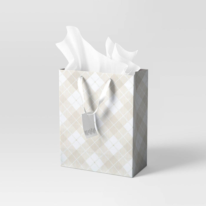 Large Cub Plaid Christmas Gift Bag White - Wondershop