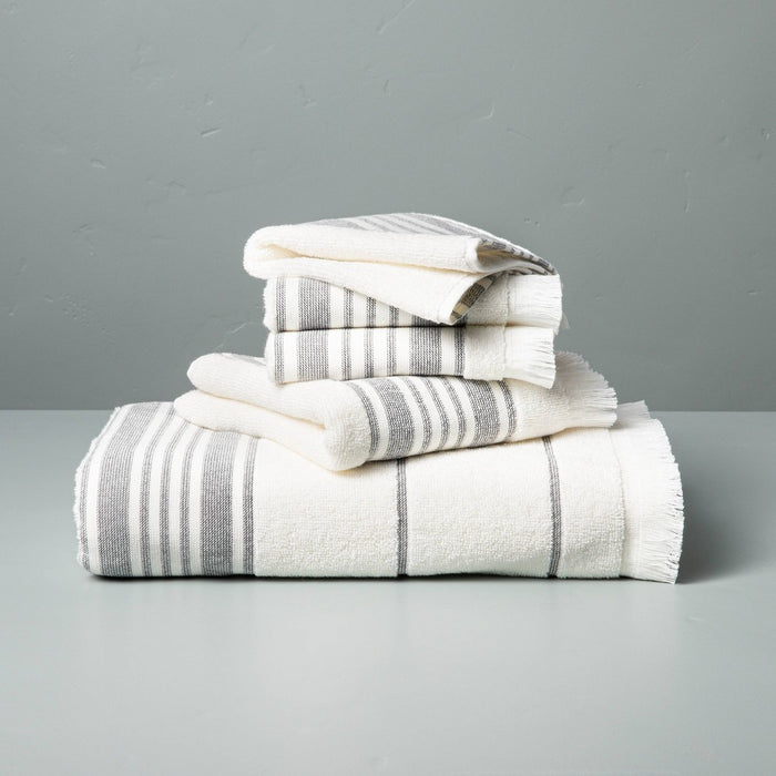 Multistripe Bath Towel Sour Cream/Gray - Hearth & Hand with Magnolia