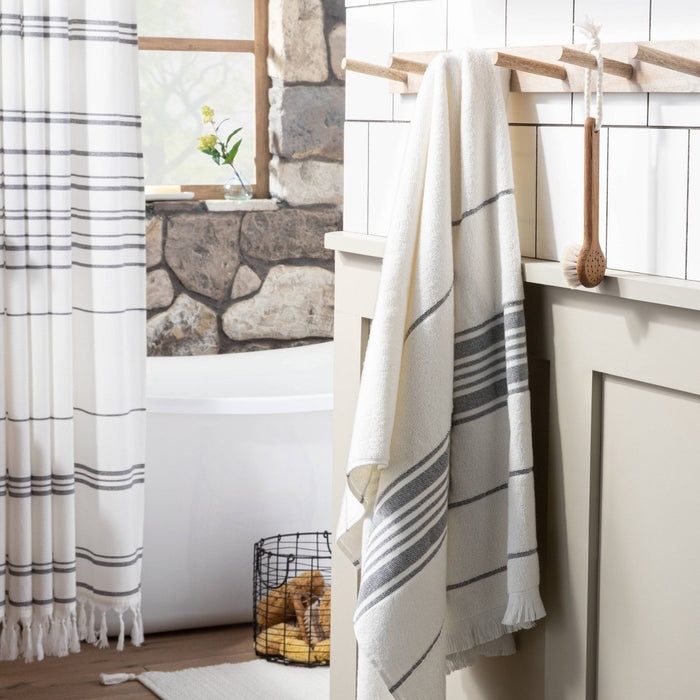 Multistripe Bath Towel Sour Cream/Gray - Hearth & Hand with Magnolia