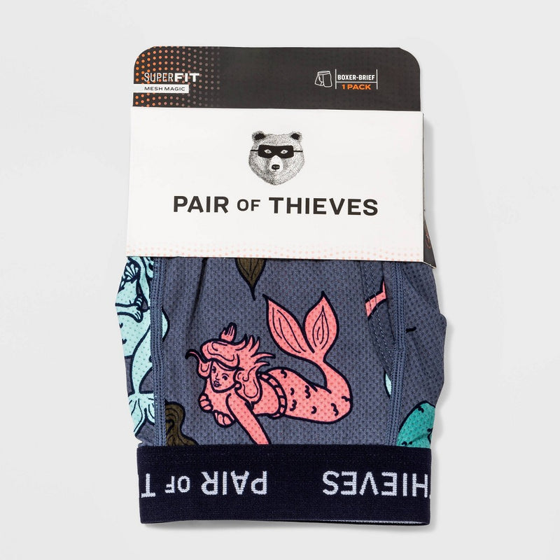 Pair of Thieves Men's Super Fit Mermaid Boxer Briefs - Blue L: Comfort Stretch, Opaque, Adult Male Underwear