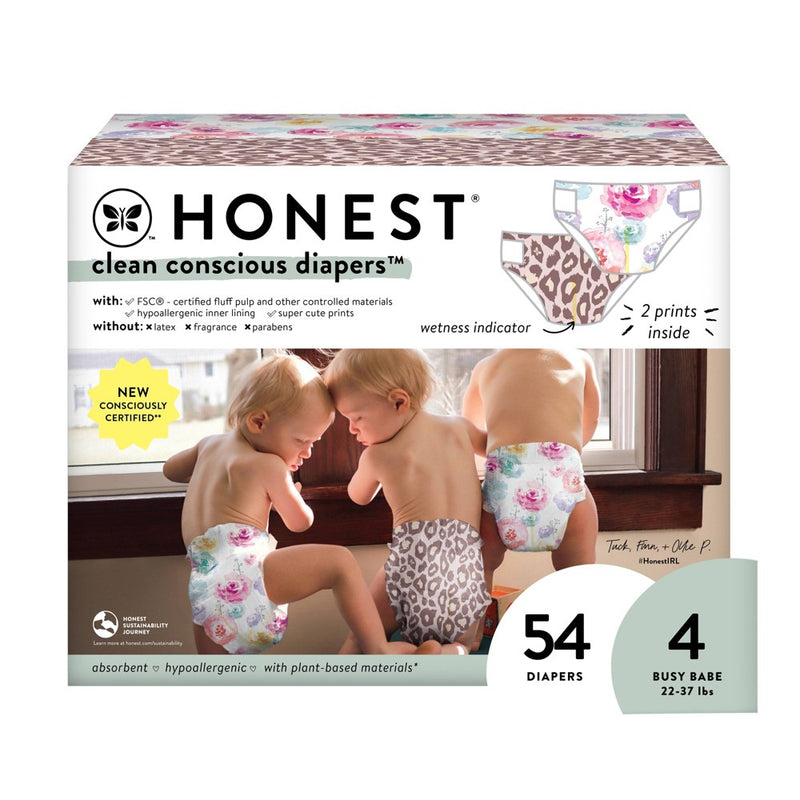 Honest Clean Conscious Disposable Diapers - Wild Thang & Rose Blossom - Size 4 - 54ct