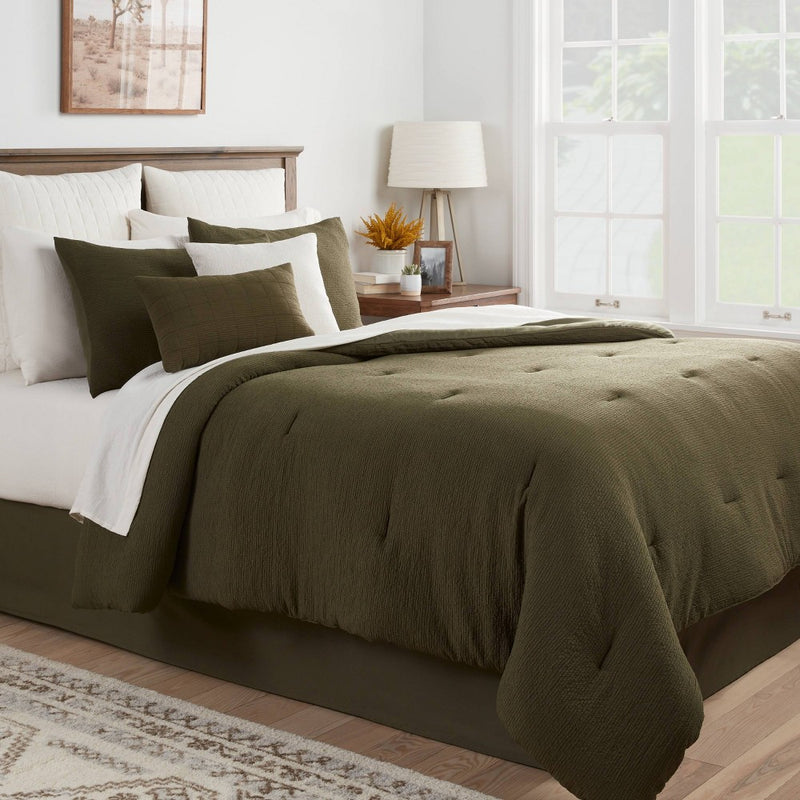 12pc King Micro Texture Comforter & Sheet Bedding Set Dark Green - Threshold (LOCAL PICKUP ONLY)