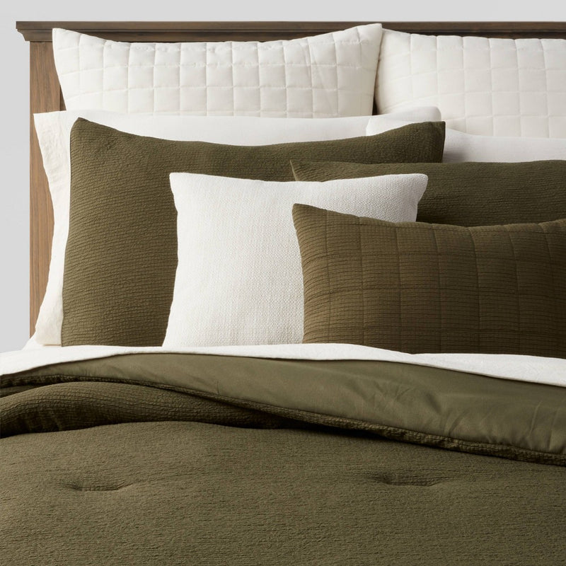 12pc King Micro Texture Comforter & Sheet Bedding Set Dark Green - Threshold (LOCAL PICKUP ONLY)