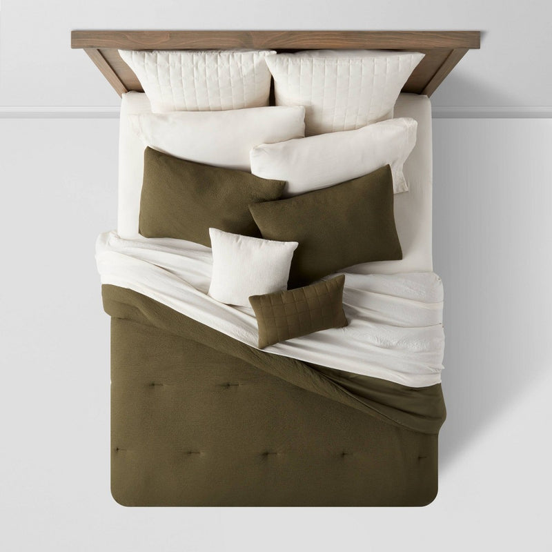 12pc King Micro Texture Comforter & Sheet Bedding Set Dark Green - Threshold (LOCAL PICKUP ONLY)