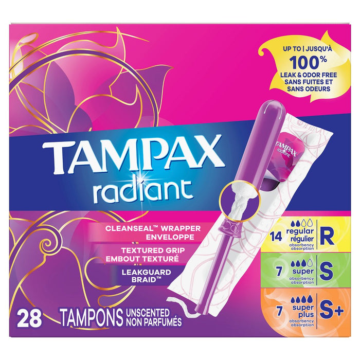Tampax Radiant Triple Pack Regular/Super/Super Plus Absorbency Tampons Trio - Unscented - 28ct