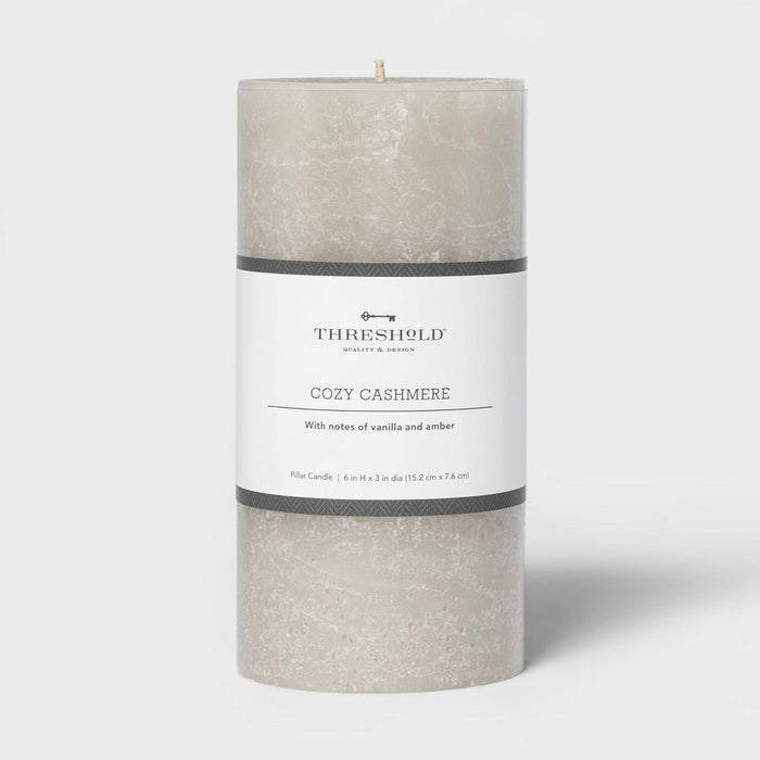 6" x 3" Pillar Cozy Cashmere Candle Gray - Threshold