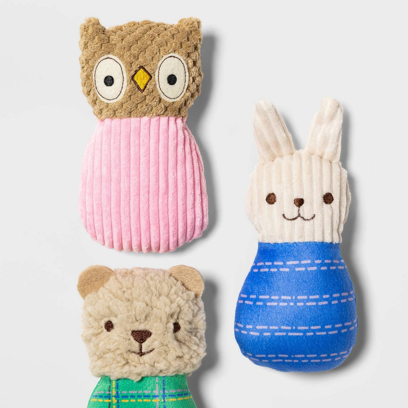 Bunny, Owlet & Cub Plush Dog Toy Set - 3pk - Boots & Barkley