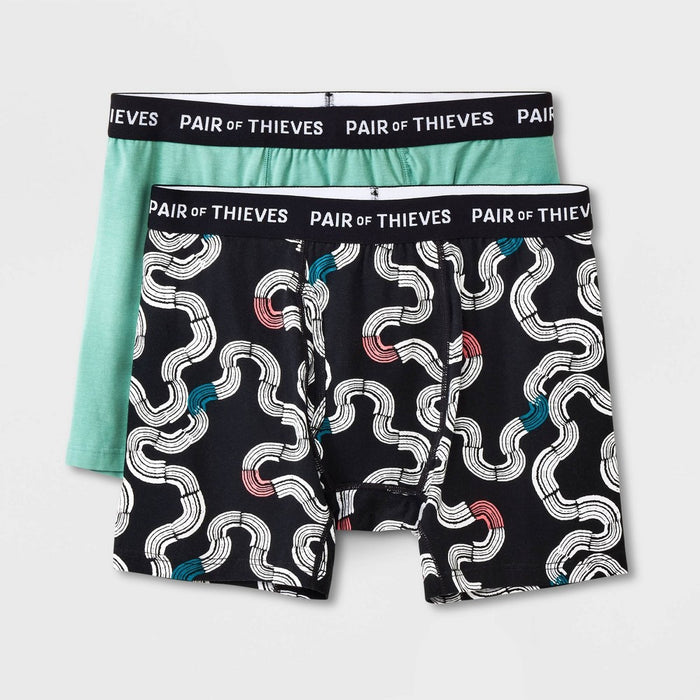 Pair of Thieves Men's Abstract Print Super Soft Boxer Briefs 2pk - Black/Aqua Blue S: Jersey Fabric, Opaque, Machine Washable