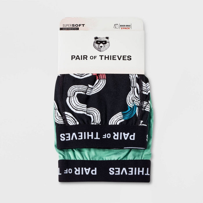 Pair of Thieves Men's Abstract Print Super Soft Boxer Briefs 2pk - Black/Aqua Blue S: Jersey Fabric, Opaque, Machine Washable