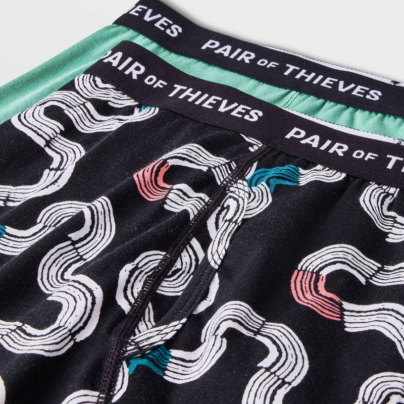 Pair of Thieves Men's Abstract Print Super Soft Boxer Briefs 2pk - Black/Aqua Blue S: Jersey Fabric, Opaque, Machine Washable