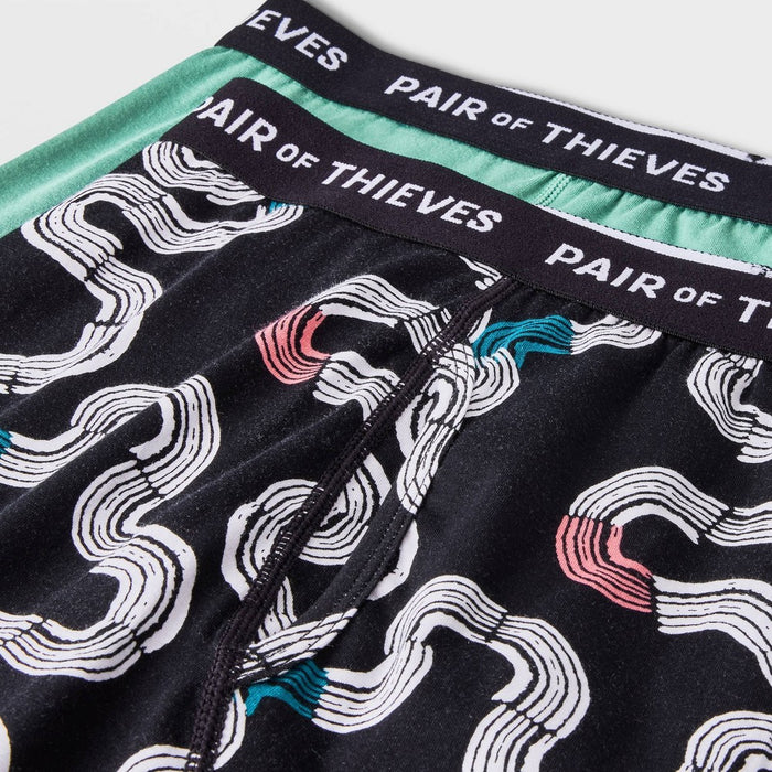 Pair of Thieves Men's Abstract Print Super Soft Boxer Briefs 2pk - Black/Aqua Blue S: Jersey Fabric, Opaque, Machine Washable
