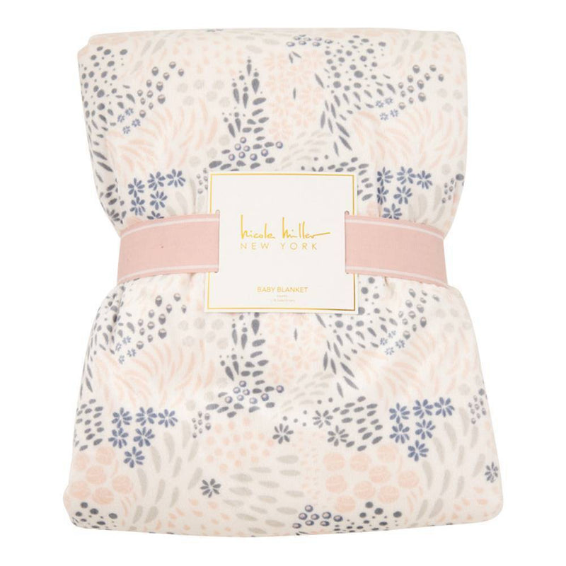 Nicole Miller Abstract Floral Printed Mink/Faux Shearling Throw Blanket - White