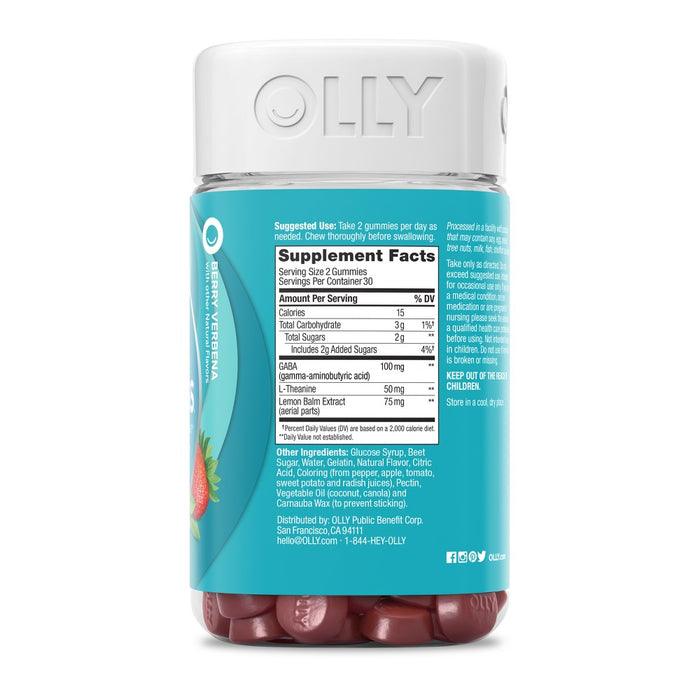 OLLY Goodbye Stress Gummies with GABA, L-Theanine & Lemon Balm - Berry Verbena - 60ct