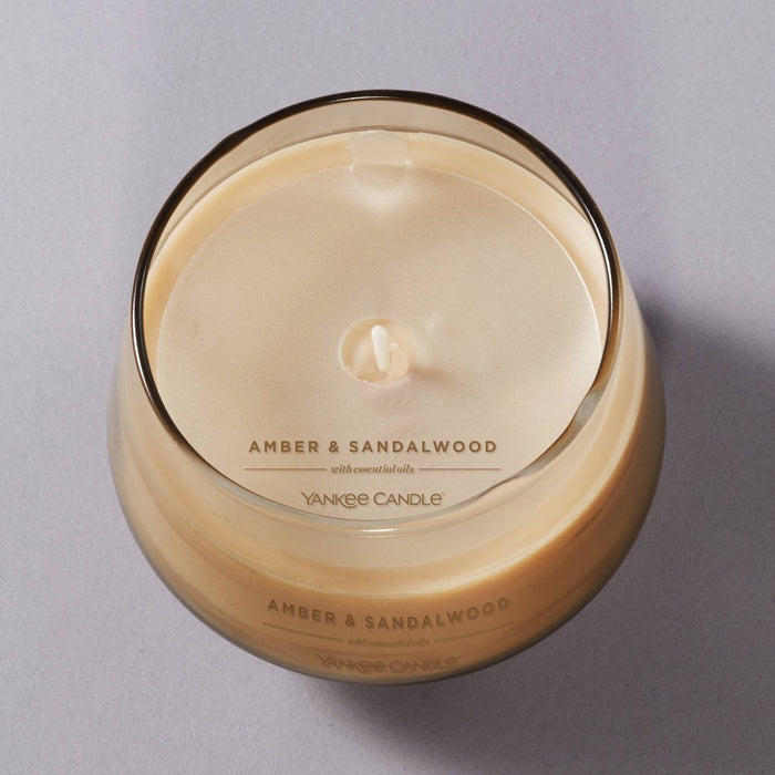 10oz Studio Glass Amber & Sandalwood Candle Beige - Yankee Candle
