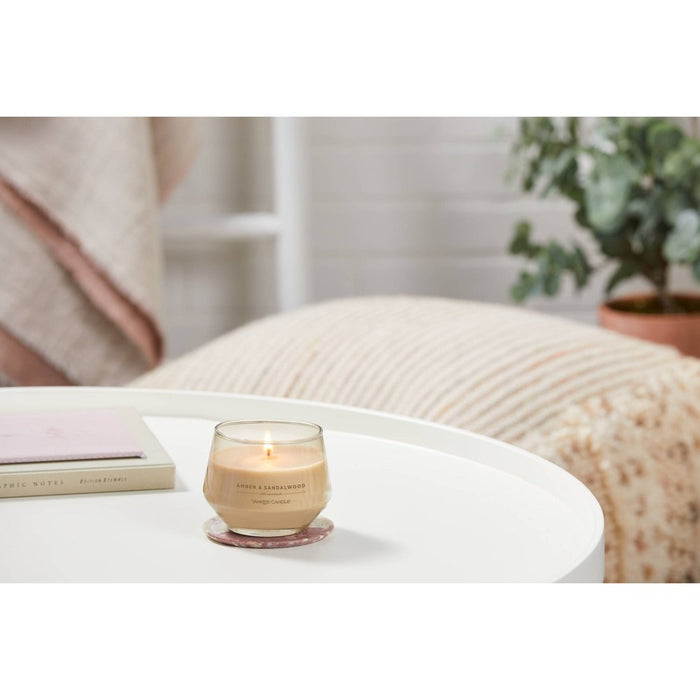 10oz Studio Glass Amber & Sandalwood Candle Beige - Yankee Candle