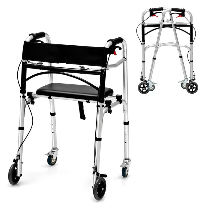 Goplus Walkers For Seniors, 4-In-1 Folding Walker With 5’’ Wheels, Detachable Seat, Height Adjustable Stand Up Walker, Medical Walking Mobility Aid, 350Lbs Rolling Walker For Adult Bariatric Handicap (LOCAL PICKUP ONLY)