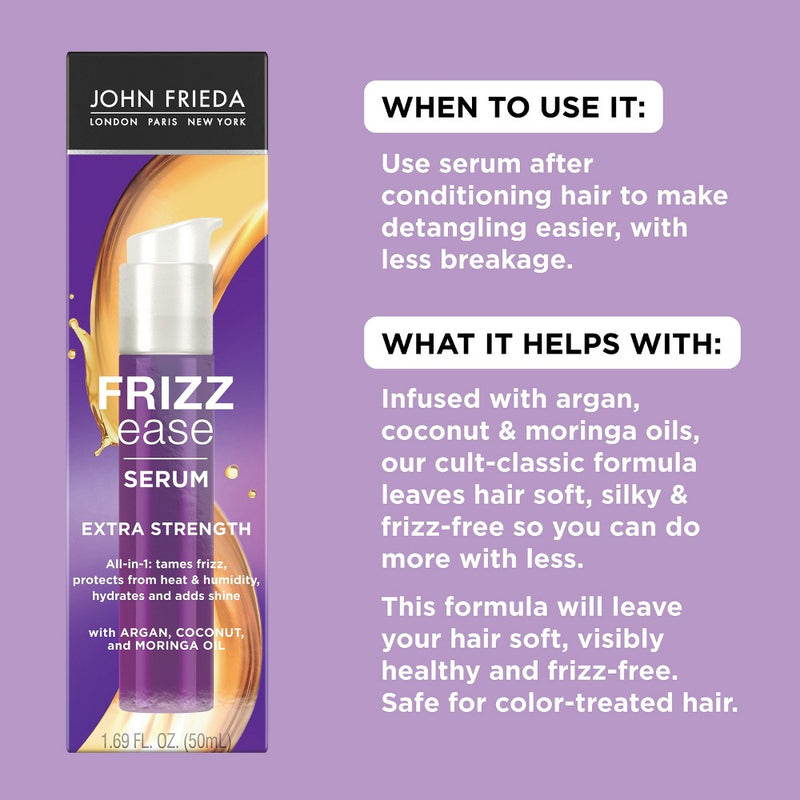 John Frieda Frizz Ease Extra Strength Hair Serum, Nourishing Treatment Argan, Coconut, and Moringa Oil - 1.69 fl oz