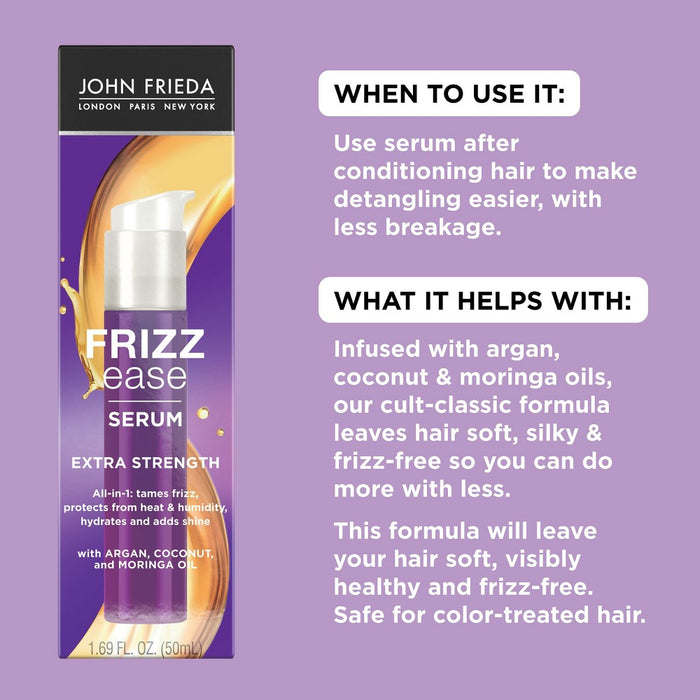 John Frieda Frizz Ease Extra Strength Hair Serum, Nourishing Treatment Argan, Coconut, and Moringa Oil - 1.69 fl oz