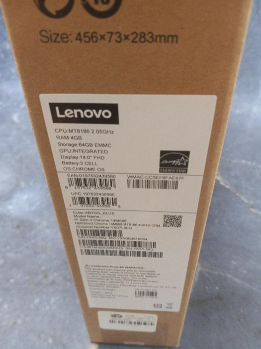 Lenovo Slim 14" Chromebook - Mediatek Processor -Blue (82XJ002DUS) SEE DETAILS