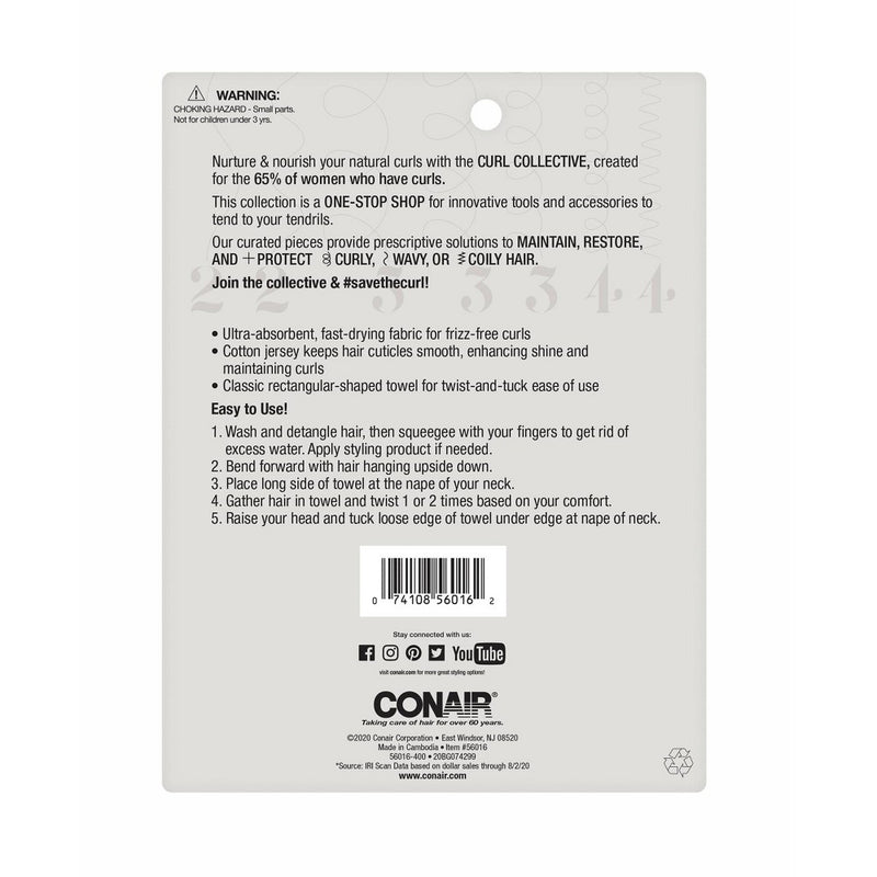 Conair Curl Collective Rectangular Ultra-Absorbent T-Shirt Hair Towel - Black