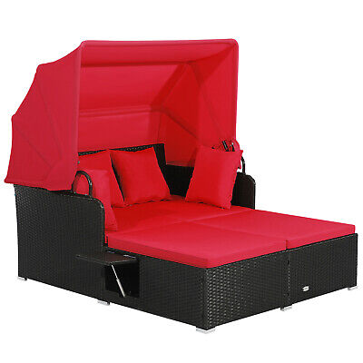 Patio Rattan Daybed Lounge Retractable Top Canopy Side Tables Cushions (LOCAL PICKUP ONLY)