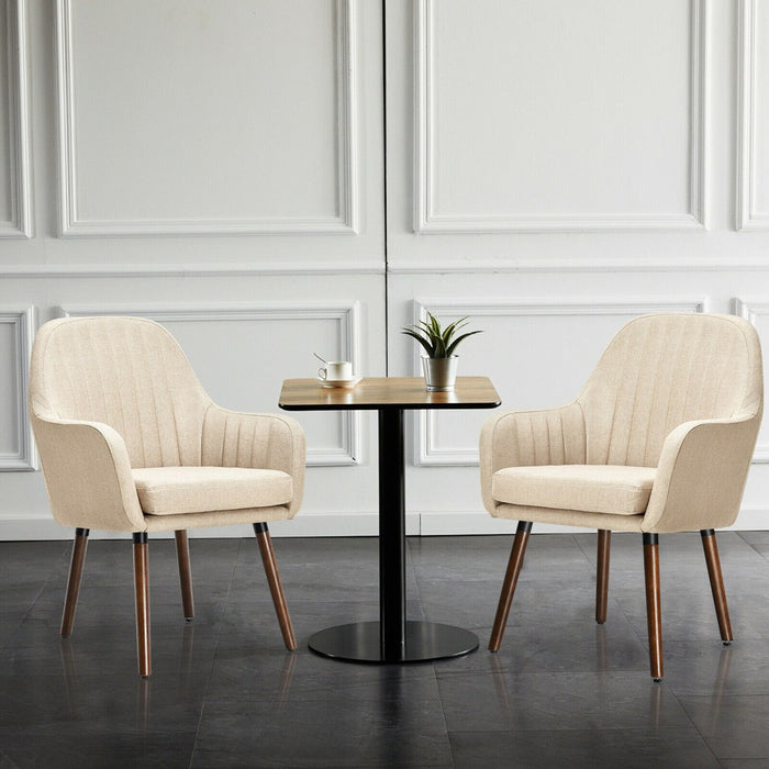 Costway Set of 2 Accent Chairs Fabric Upholstered Armchairs w/Wooden Legs Beige (LOCAL PICKUP ONLY)