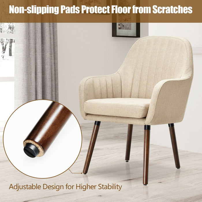 Costway Set of 2 Accent Chairs Fabric Upholstered Armchairs w/Wooden Legs Beige (LOCAL PICKUP ONLY)