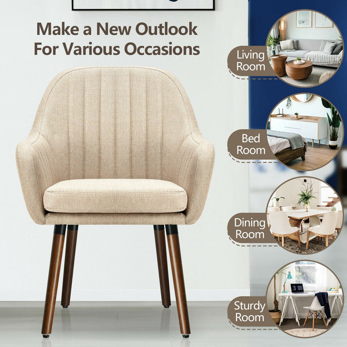 Costway Set of 2 Accent Chairs Fabric Upholstered Armchairs w/Wooden Legs Beige (LOCAL PICKUP ONLY)