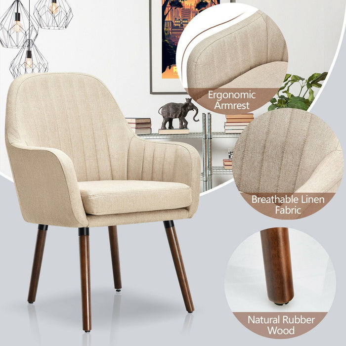 Costway Set of 2 Accent Chairs Fabric Upholstered Armchairs w/Wooden Legs Beige (LOCAL PICKUP ONLY)