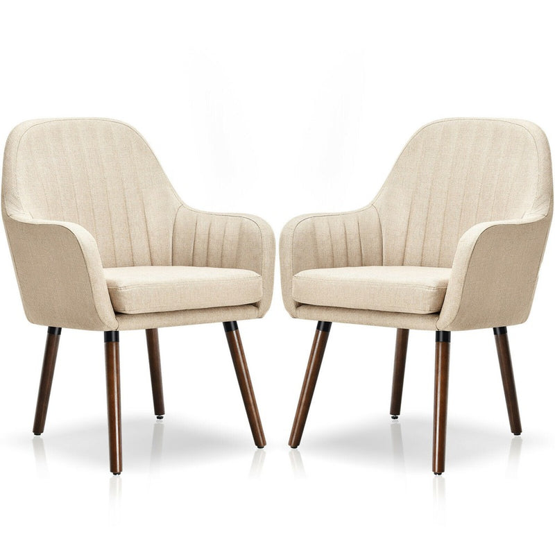 Costway Set of 2 Accent Chairs Fabric Upholstered Armchairs w/Wooden Legs Beige (LOCAL PICKUP ONLY)