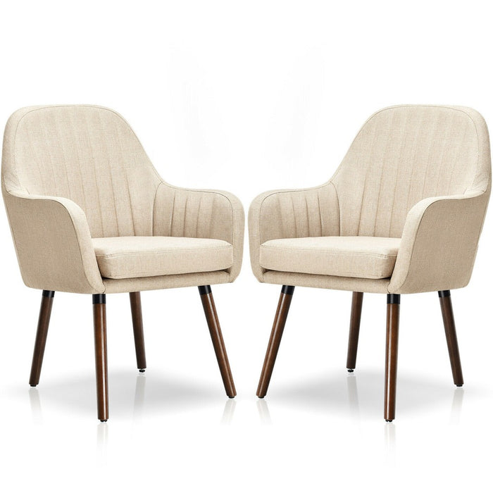 Costway Set of 2 Accent Chairs Fabric Upholstered Armchairs w/Wooden Legs Beige (LOCAL PICKUP ONLY)