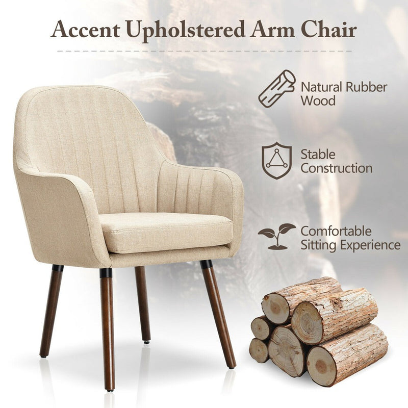 Costway Set of 2 Accent Chairs Fabric Upholstered Armchairs w/Wooden Legs Beige (LOCAL PICKUP ONLY)