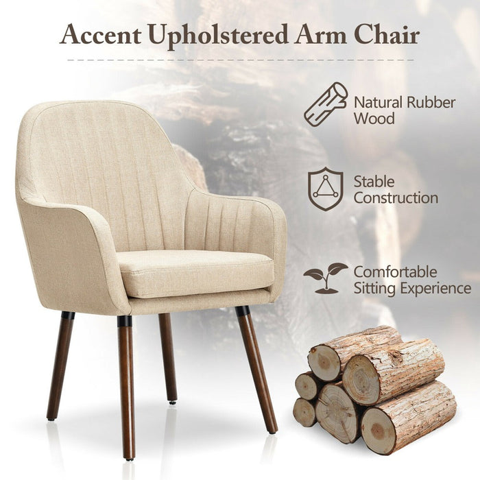 Costway Set of 2 Accent Chairs Fabric Upholstered Armchairs w/Wooden Legs Beige (LOCAL PICKUP ONLY)