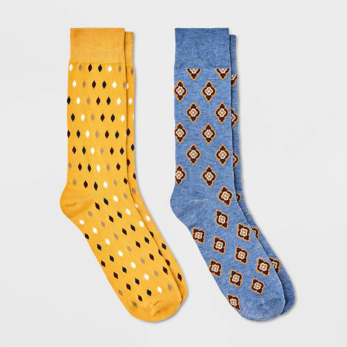 Men's Geo Pattern Novelty Crew Socks 2pk - Goodfellow & Co Blue/Yellow 7-12