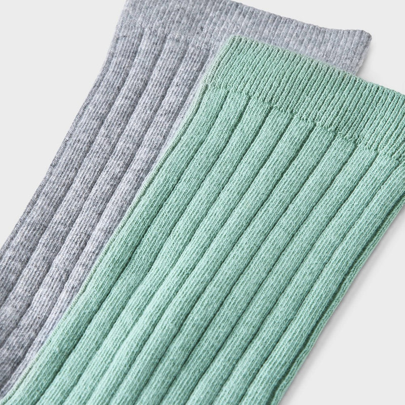 Women's 2pk Flat Knit Wide Ribbed Crew Socks - Green/Heather Gray 4-10