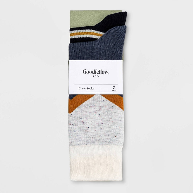 Men's Striped Novelty Socks 2pk - Goodfellow & Co Cream Marl/Yellow/Navy 7-12