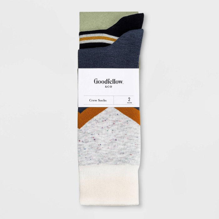 Men's Striped Novelty Socks 2pk - Goodfellow & Co Cream Marl/Yellow/Navy 7-12