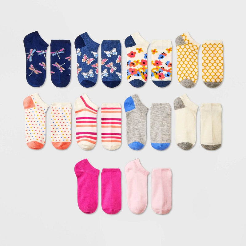 Women's Butterfly Garden 10pk Low Cut Socks - Xhilaration Assorted Colors 4-10
