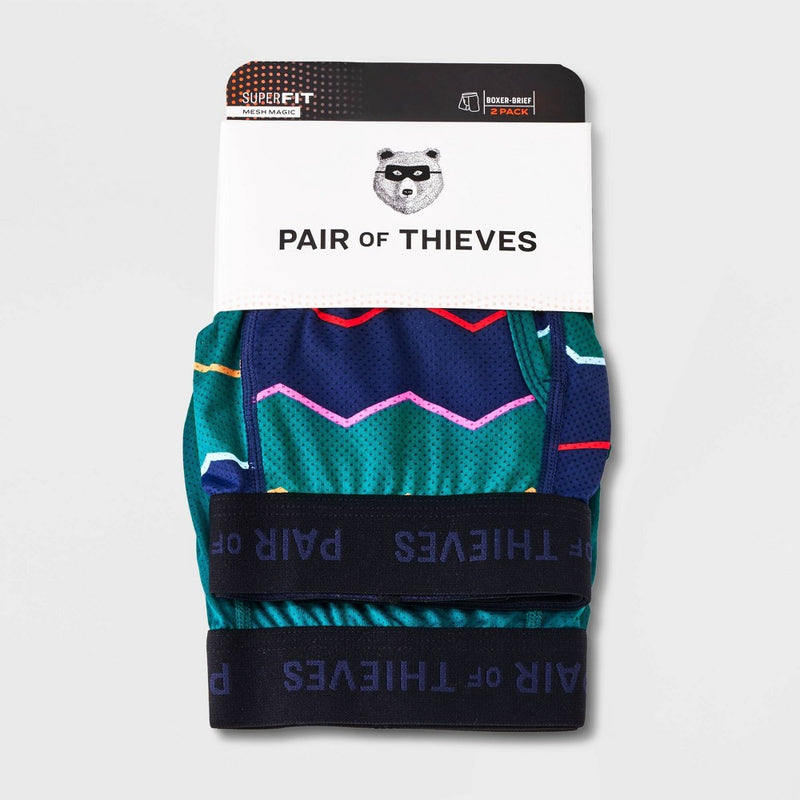Pair of Thieves Men's Striped Preppy Super Fit Boxer Briefs 2pk - Green XL: Moisture-Wicking, Mesh, Polyamide & Spandex