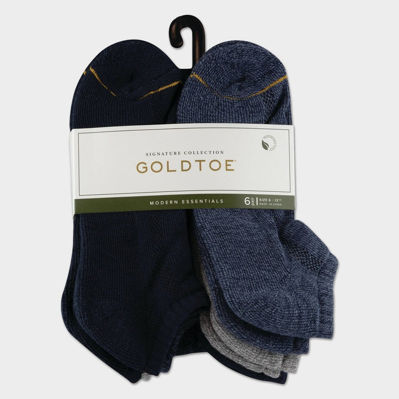 Signature Gold by GOLDTOE Men's Modern Essential No Show Socks 6pk - Navy/Gray 6-12.5