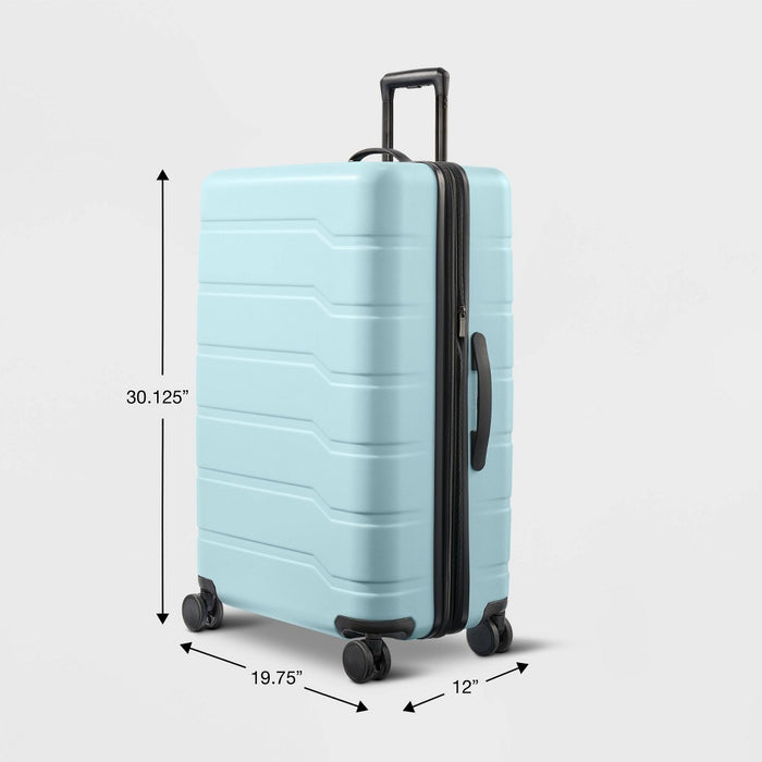 Hardside Large Checked Suitcase Muddy Aqua - Open Story