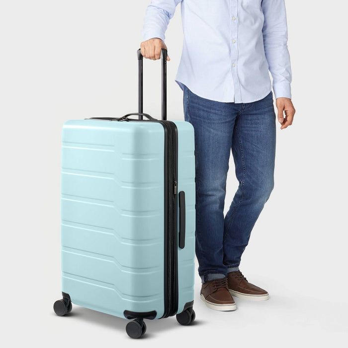 Hardside Large Checked Suitcase Muddy Aqua - Open Story