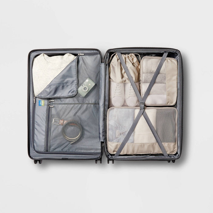 Hardside Large Checked Suitcase Muddy Aqua - Open Story