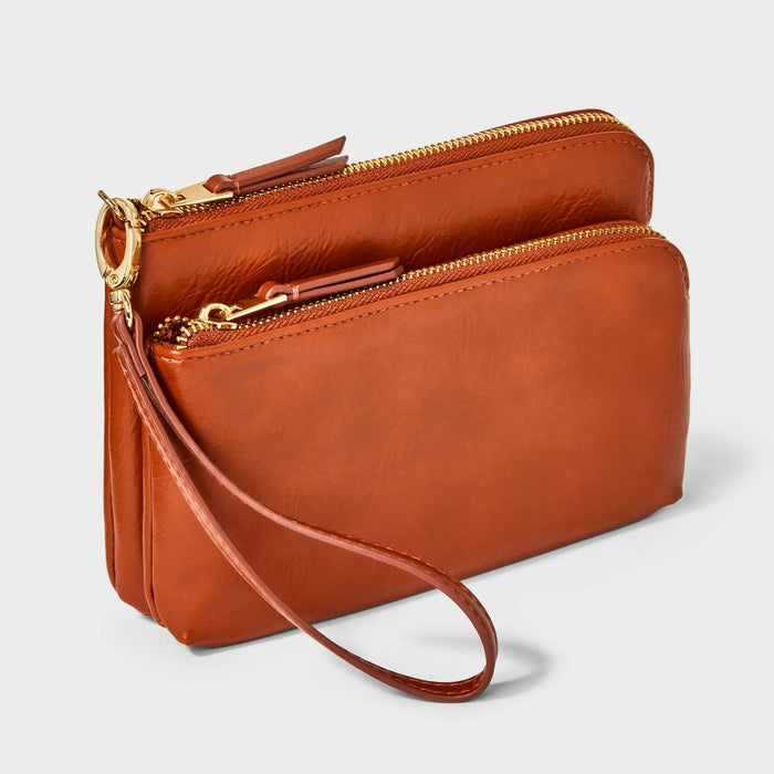 Double Zip Pouch Wristlet - Universal Thread Brown