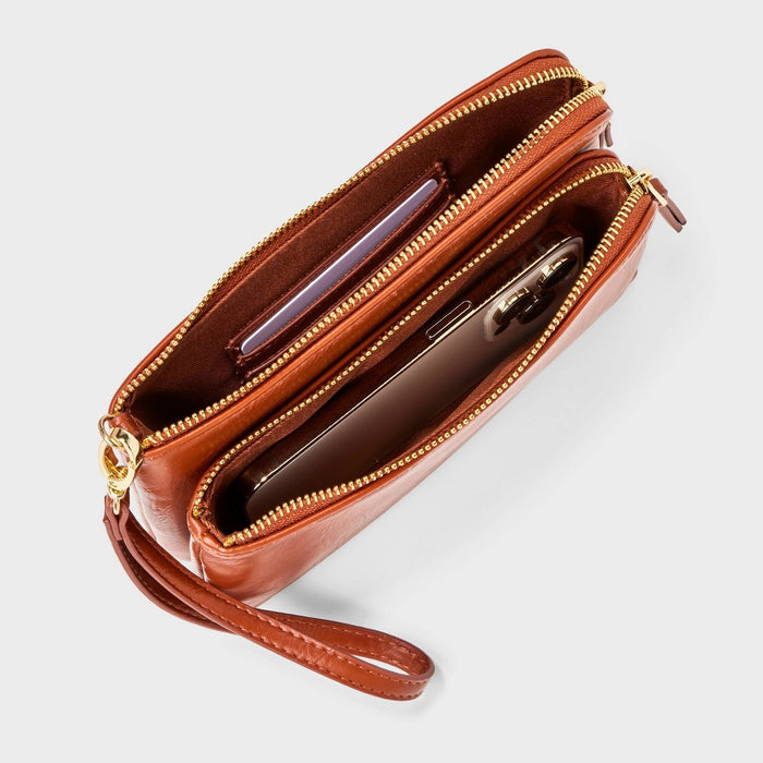 Double Zip Pouch Wristlet - Universal Thread Brown