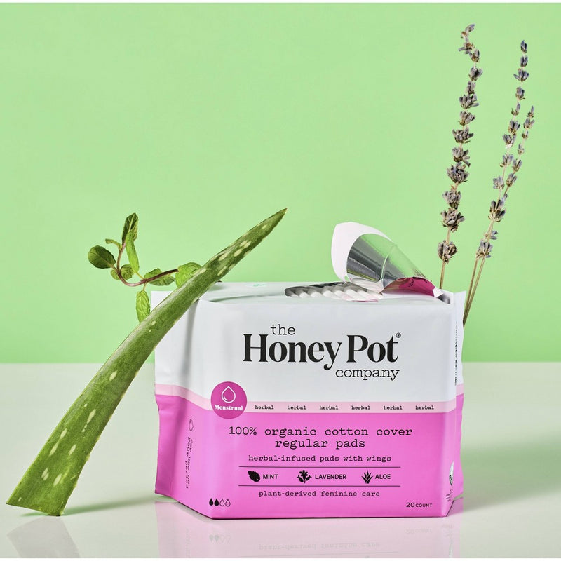 The Honey Pot Company, Herbal Regular Pads with Wings, Organic Cotton Cover - 20ct