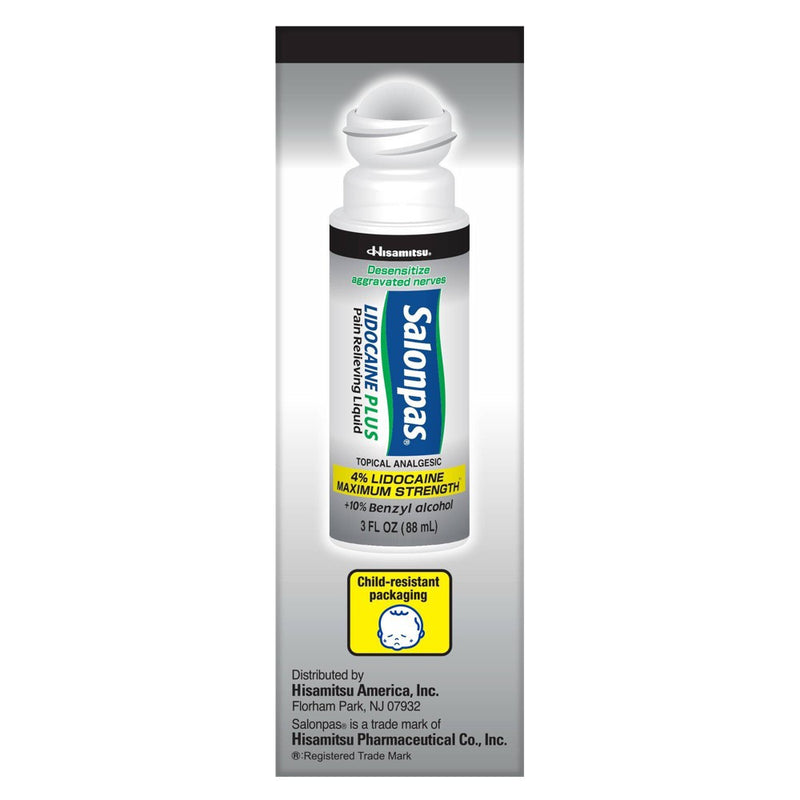 Salonpas Lidocaine Plus Pain Relieving Liquid Roll-On - No Mess Applicator - 3 fl oz