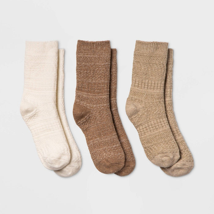 Women's Textured 3pk Crew Socks - Universal Thread Oatmeal 4-10