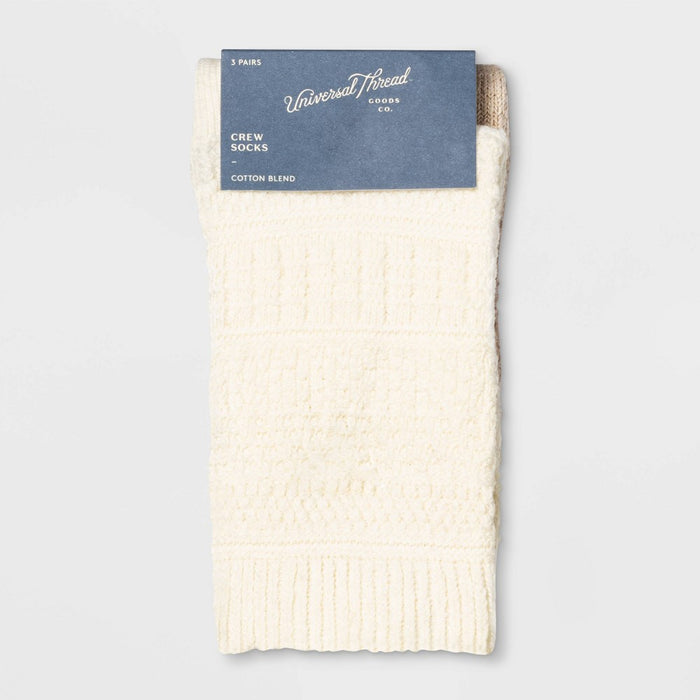 Women's Textured 3pk Crew Socks - Universal Thread Oatmeal 4-10