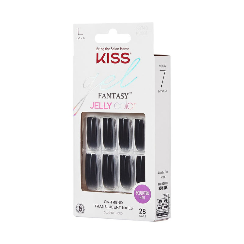 KISS Products Gel Fantasy Jelly Color Sculpted Long Square Translucent Fake Nails - Jelly Gelee - 31ct